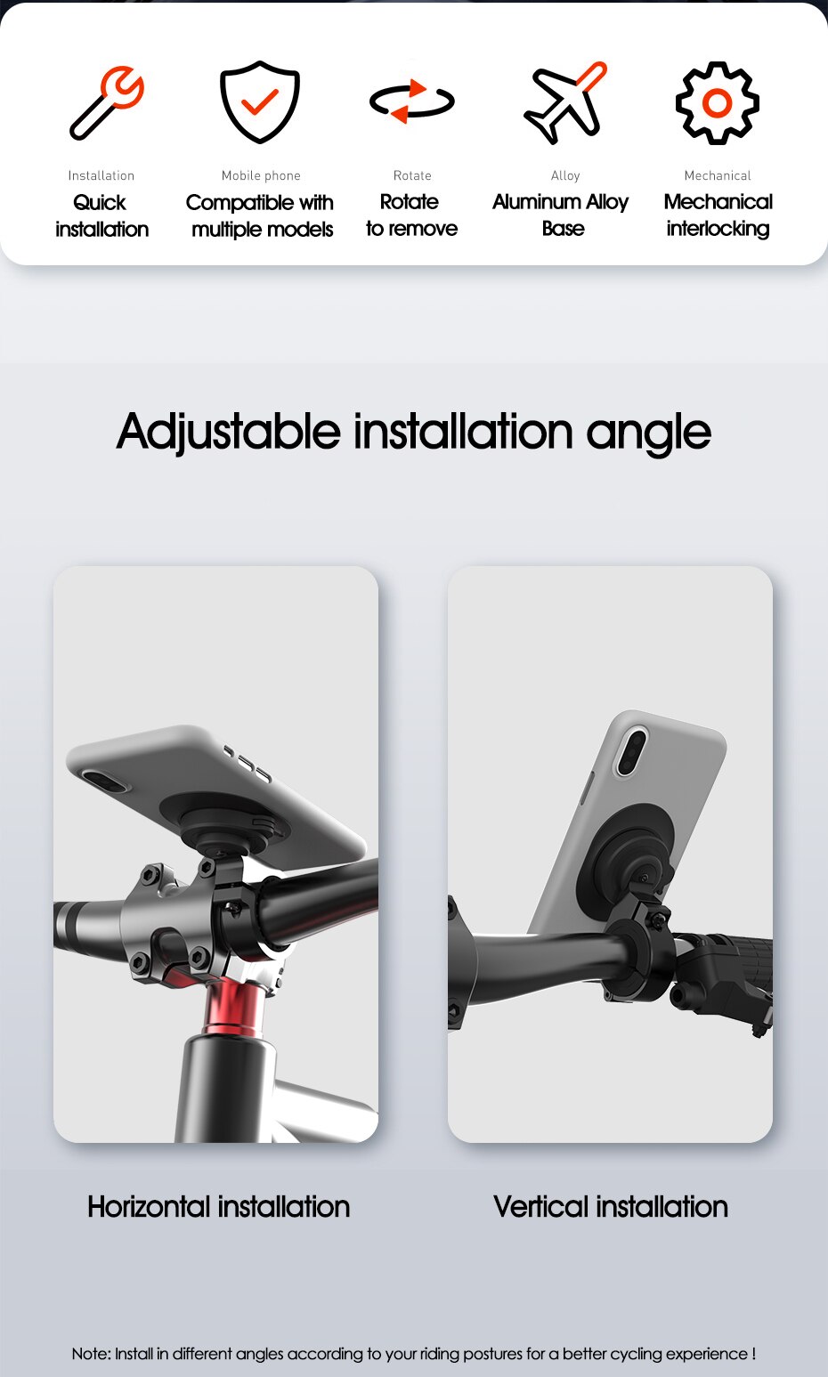 Aluminum Alloy Bike Mobile Phone Holder Adjustable Bicycle Phone Holder MTB Phone Stand Cycling Accessories Moto Handlebar Clip Aluminum Alloy Bike Mobile Phone Holder Adjustable Bicycle Phone Holder MTB Phone Stand Cycling Accessories Moto Handlebar Clip