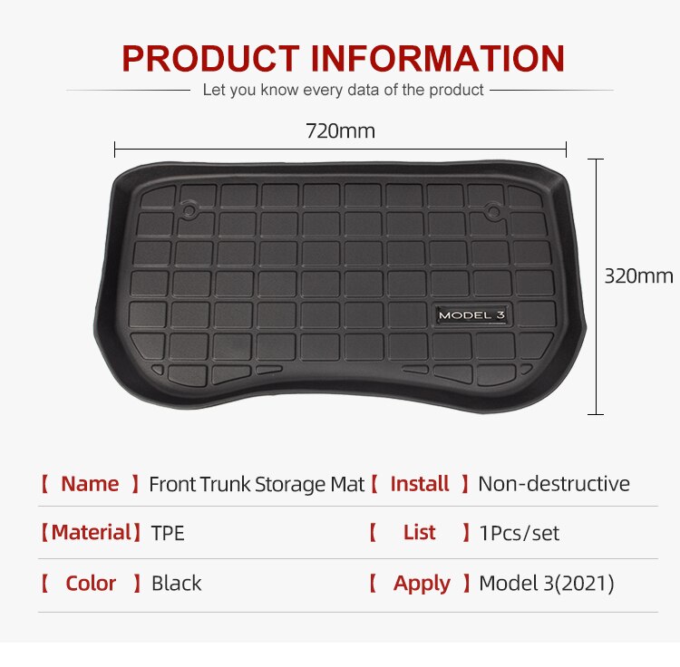 Heenvn New Model3 Car Front Trunk Mat for Tesla Model 3 2021 Accessories TPE Mats Waterproof Wearable Cargo Tray Storage Pads Heenvn New Model3 Car Front Trunk Mat for Tesla Model 3 2021 Accessories TPE Mats Waterproof Wearable Cargo Tray Storage Pads