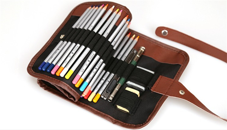 36/48/72 Holes Penalty Pencil Case School Canvas Roll Pouch Makeup Comestic Brown Brush Pen Storage Pecncil Box Estuches School