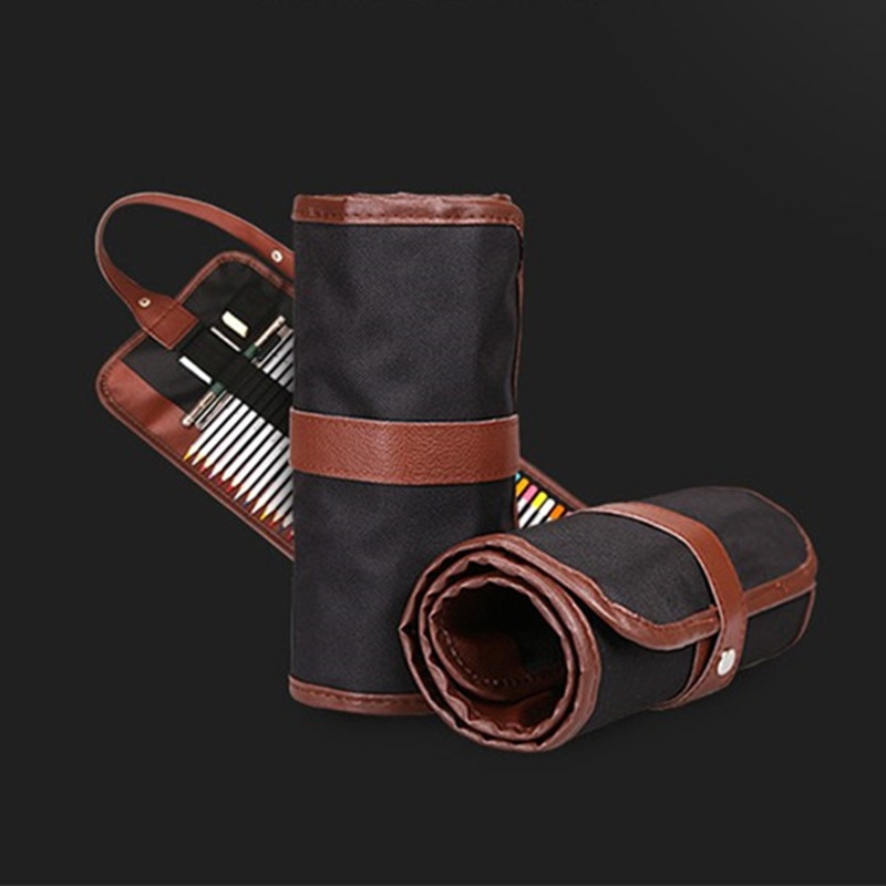 36/48/72 Holes Penalty Pencil Case School Canvas Roll Pouch Makeup Comestic Brown Brush Pen Storage Pecncil Box Estuches School 36/48/72 Holes Penalty Pencil Case School Canvas Roll Pouch Makeup Comestic Brown Brush Pen Storage Pecncil Box Estuches School