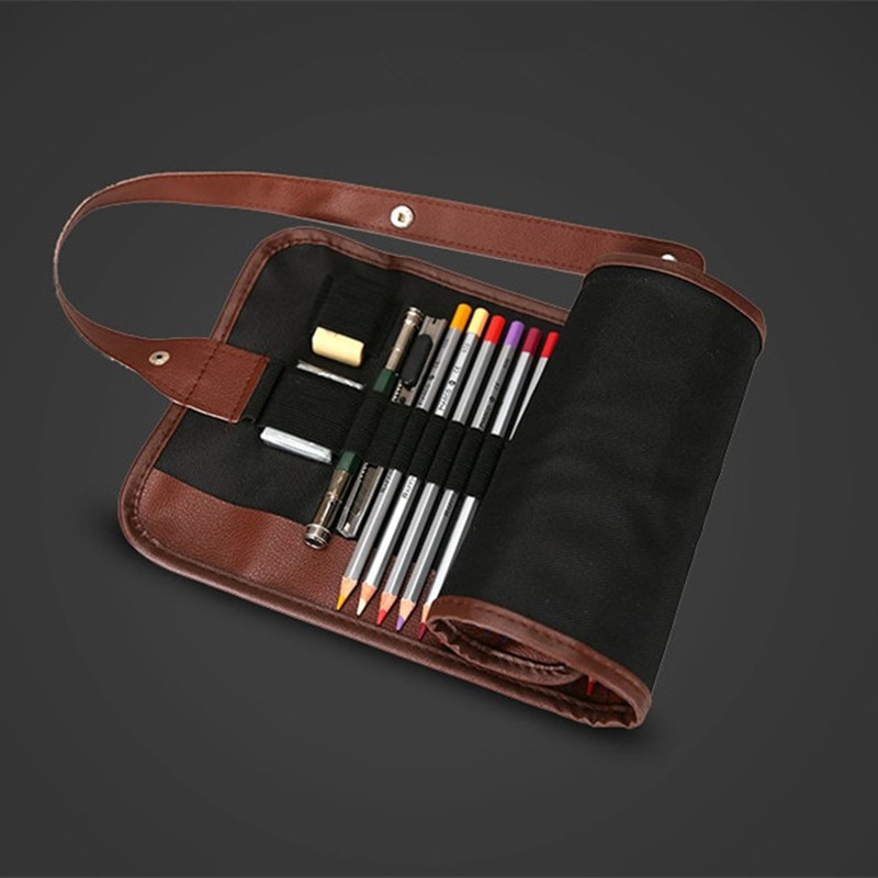 36/48/72 Holes Penalty Pencil Case School Canvas Roll Pouch Makeup Comestic Brown Brush Pen Storage Pecncil Box Estuches School 36/48/72 Holes Penalty Pencil Case School Canvas Roll Pouch Makeup Comestic Brown Brush Pen Storage Pecncil Box Estuches School