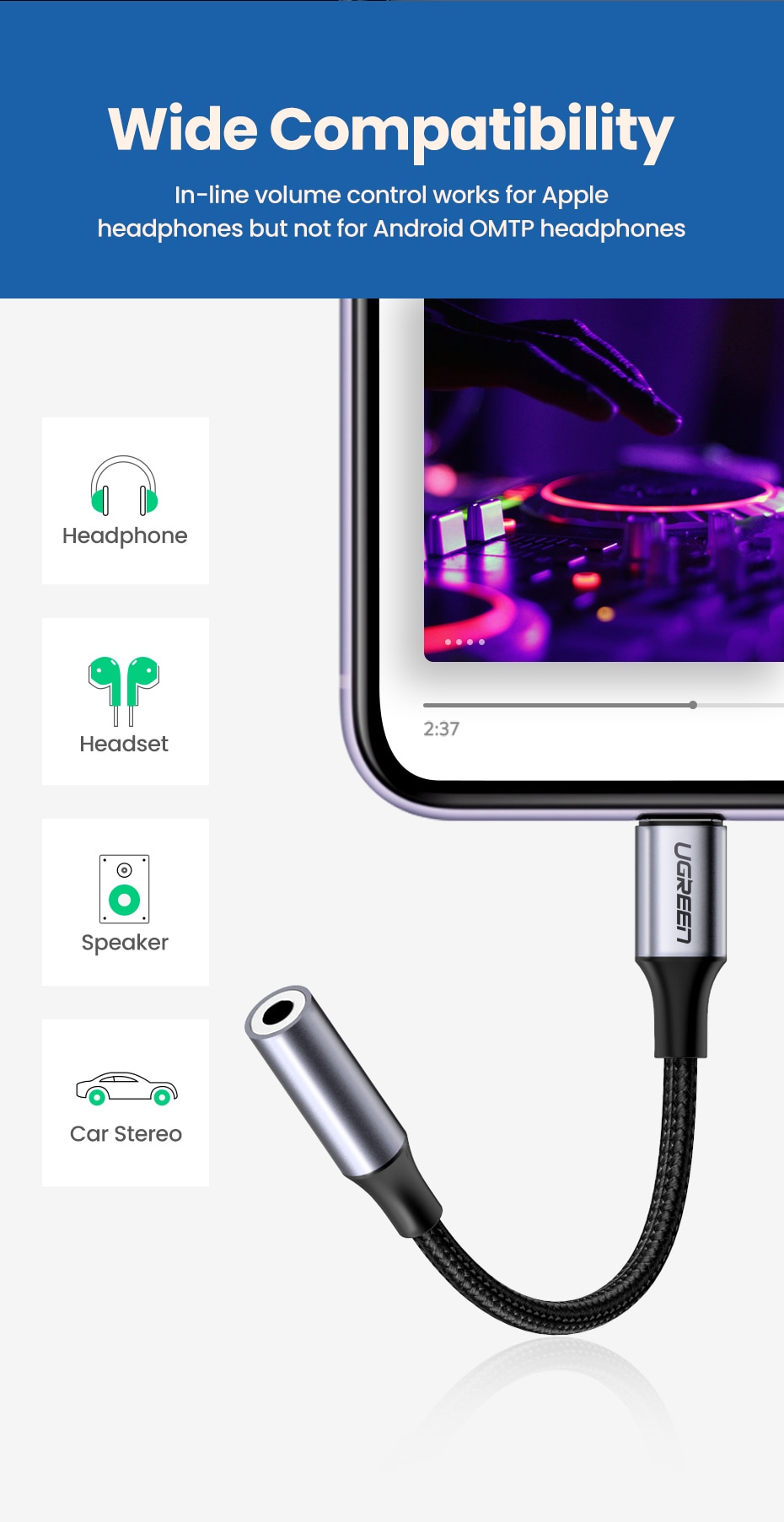 Ugreen MFi Lightning to 3.5mm Headphones Adapter for iPhone 12 11 Pro 8 7 Aux 3.5mm Jack Cable for Lightning Adapter Accessories Ugreen MFi Lightning to 3.5mm Headphones Adapter for iPhone 12 11 Pro 8 7 Aux 3.5mm Jack Cable for Lightning Adapter Accessories