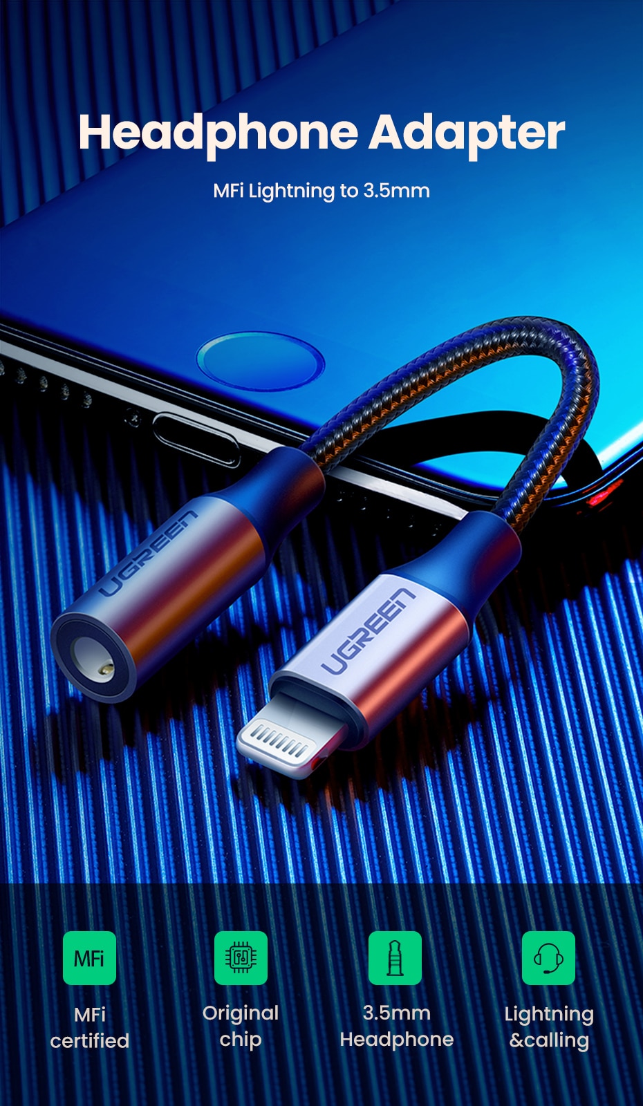 Ugreen MFi Lightning to 3.5mm Headphones Adapter for iPhone 12 11 Pro 8 7 Aux 3.5mm Jack Cable for Lightning Adapter Accessories Ugreen MFi Lightning to 3.5mm Headphones Adapter for iPhone 12 11 Pro 8 7 Aux 3.5mm Jack Cable for Lightning Adapter Accessories