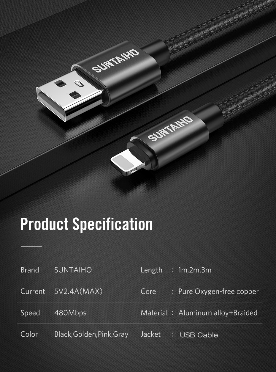 Suntaiho 2.4A USB Cable for iphone Charger cable XS max Xr X USB Fast Charging Cable for iPhone 8 7 6 5s Plus Phone Charger Cord
