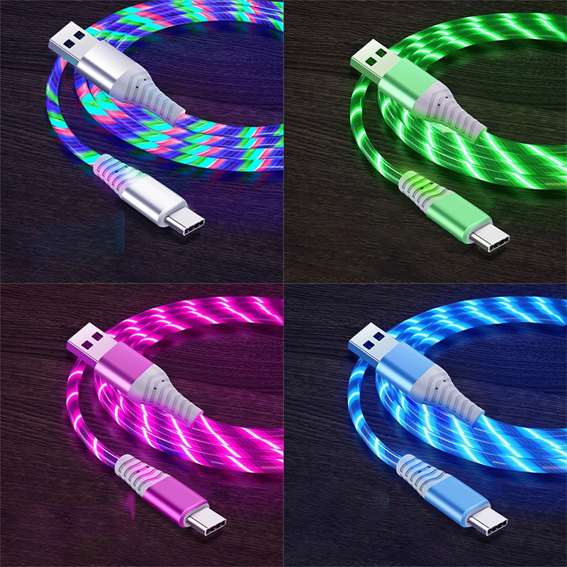Flow Luminous USB Type C Cable 3A Fast Charging Data Cord for Samsung Xiaomi OPPO Huawei IPhone Charger Micro USB Wire LED Cable Flow Luminous USB Type C Cable 3A Fast Charging Data Cord for Samsung Xiaomi OPPO Huawei IPhone Charger Micro USB Wire LED Cable