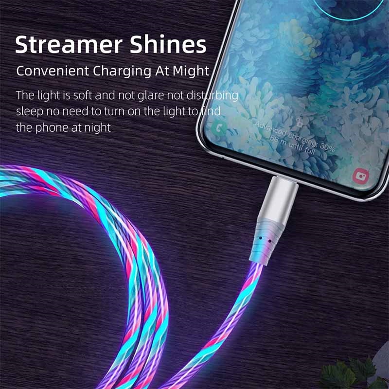 Flow Luminous USB Type C Cable 3A Fast Charging Data Cord for Samsung Xiaomi OPPO Huawei IPhone Charger Micro USB Wire LED Cable Flow Luminous USB Type C Cable 3A Fast Charging Data Cord for Samsung Xiaomi OPPO Huawei IPhone Charger Micro USB Wire LED Cable