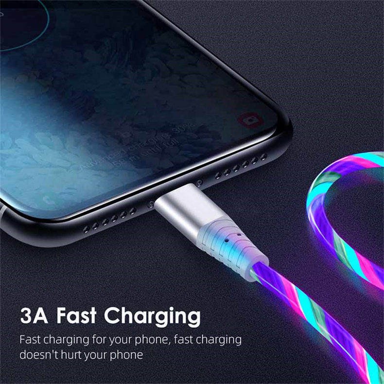 Flow Luminous USB Type C Cable 3A Fast Charging Data Cord for Samsung Xiaomi OPPO Huawei IPhone Charger Micro USB Wire LED Cable Flow Luminous USB Type C Cable 3A Fast Charging Data Cord for Samsung Xiaomi OPPO Huawei IPhone Charger Micro USB Wire LED Cable