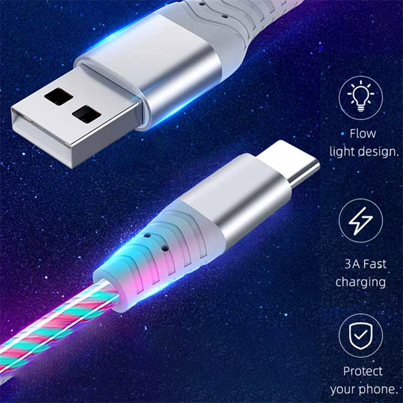 Flow Luminous USB Type C Cable 3A Fast Charging Data Cord for Samsung Xiaomi OPPO Huawei IPhone Charger Micro USB Wire LED Cable Flow Luminous USB Type C Cable 3A Fast Charging Data Cord for Samsung Xiaomi OPPO Huawei IPhone Charger Micro USB Wire LED Cable