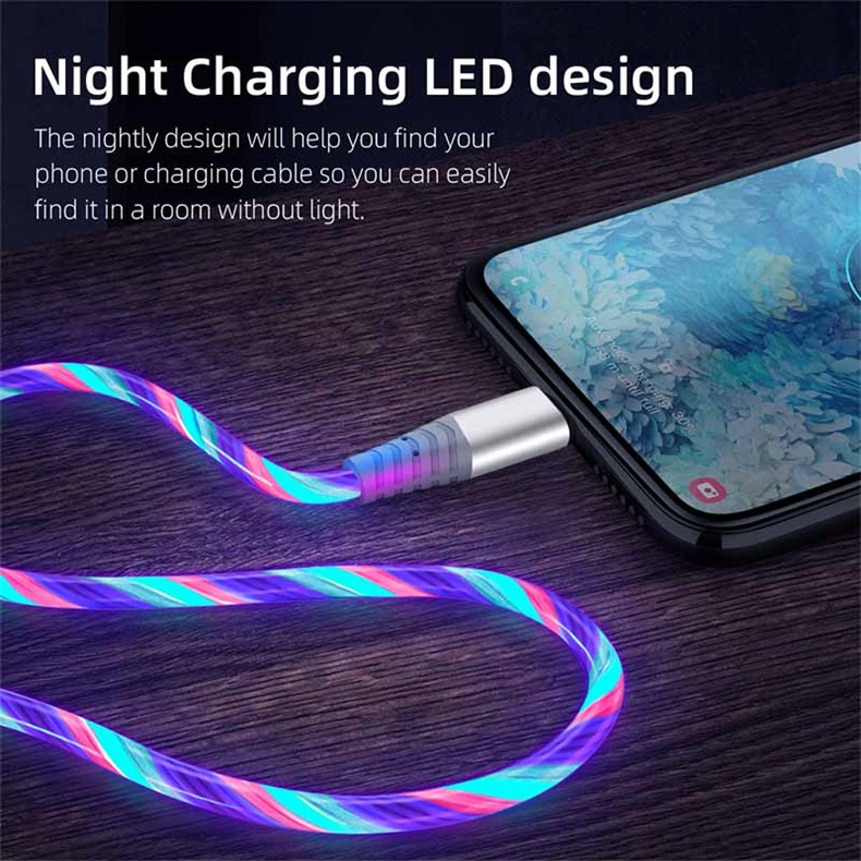 Flow Luminous USB Type C Cable 3A Fast Charging Data Cord for Samsung Xiaomi OPPO Huawei IPhone Charger Micro USB Wire LED Cable Flow Luminous USB Type C Cable 3A Fast Charging Data Cord for Samsung Xiaomi OPPO Huawei IPhone Charger Micro USB Wire LED Cable