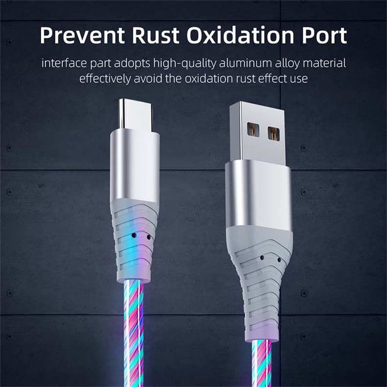 Flow Luminous USB Type C Cable 3A Fast Charging Data Cord for Samsung Xiaomi OPPO Huawei IPhone Charger Micro USB Wire LED Cable Flow Luminous USB Type C Cable 3A Fast Charging Data Cord for Samsung Xiaomi OPPO Huawei IPhone Charger Micro USB Wire LED Cable