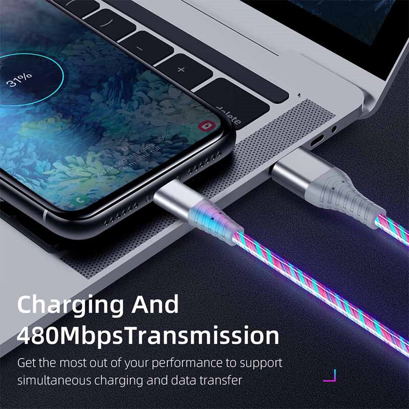 Flow Luminous USB Type C Cable 3A Fast Charging Data Cord for Samsung Xiaomi OPPO Huawei IPhone Charger Micro USB Wire LED Cable Flow Luminous USB Type C Cable 3A Fast Charging Data Cord for Samsung Xiaomi OPPO Huawei IPhone Charger Micro USB Wire LED Cable