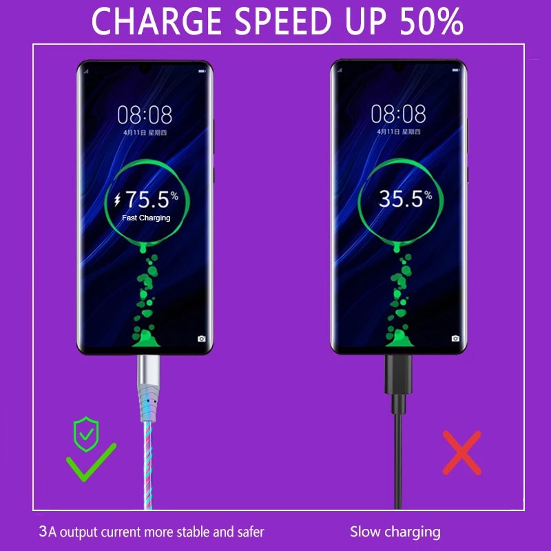 Flow Luminous USB Type C Cable 3A Fast Charging Data Cord for Samsung Xiaomi OPPO Huawei IPhone Charger Micro USB Wire LED Cable Flow Luminous USB Type C Cable 3A Fast Charging Data Cord for Samsung Xiaomi OPPO Huawei IPhone Charger Micro USB Wire LED Cable