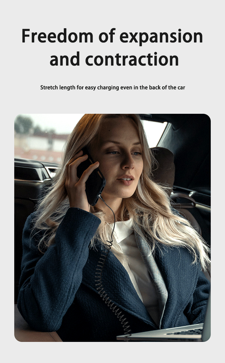 PD 66W 5A Fast Charging Type C to Type C Cable For Samsung Xiaomi Redmi OnePlus Phone Charger Spring Telescopic Car USB C Cable