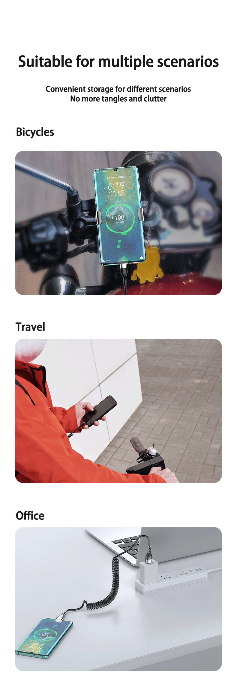 PD 66W 5A Fast Charging Type C to Type C Cable For Samsung Xiaomi Redmi OnePlus Phone Charger Spring Telescopic Car USB C Cable