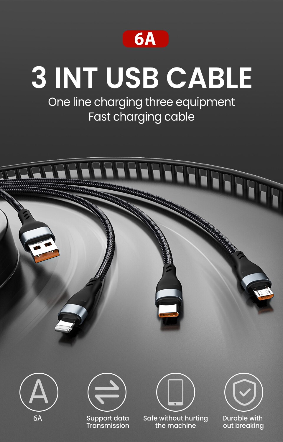 6A 3 in 1 SuperCharging Cable Micro USB Type-C Fast Charger Micro USB Type-C Data Cable For iPhone 14 13 Samsung Xiaomi Huawei 6A 3 in 1 SuperCharging Cable Micro USB Type-C Fast Charger Micro USB Type-C Data Cable For iPhone 14 13 Samsung Xiaomi Huawei