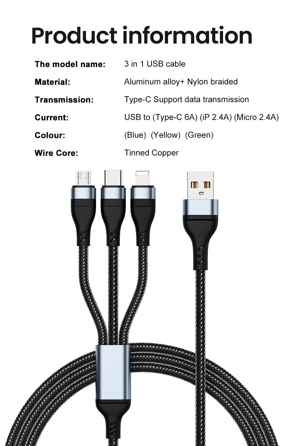 6A 3 in 1 SuperCharging Cable Micro USB Type-C Fast Charger Micro USB Type-C Data Cable For iPhone 14 13 Samsung Xiaomi Huawei 6A 3 in 1 SuperCharging Cable Micro USB Type-C Fast Charger Micro USB Type-C Data Cable For iPhone 14 13 Samsung Xiaomi Huawei