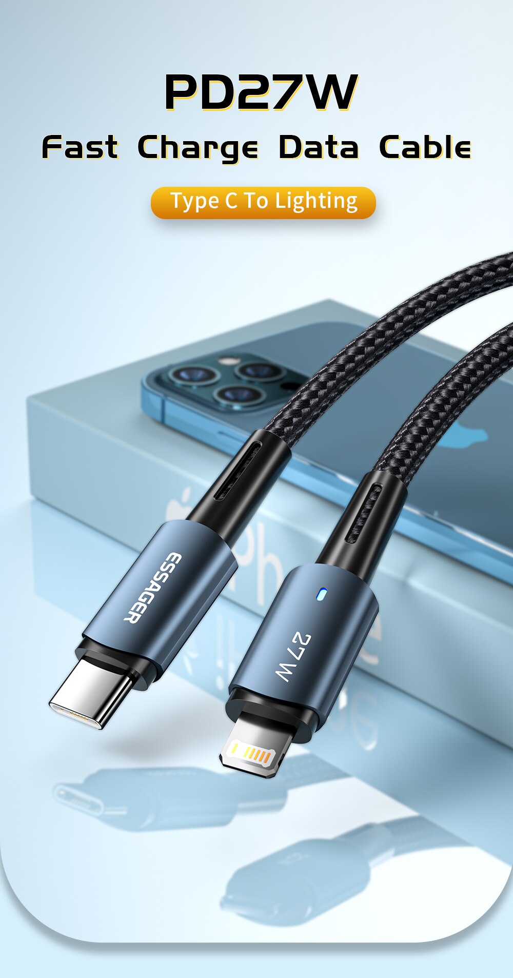 Essager USB C Cable For IPhone 14 13 12 11 pro Max XS 20W Fast Charging Cable Type C To Lighting Date Wire For iPad Macbook