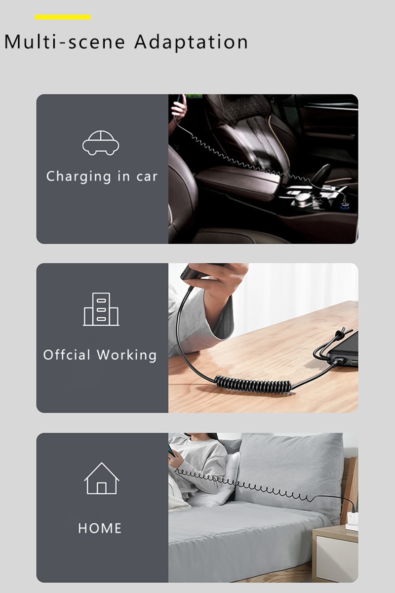 66W 5A USB Type C to Type C Spring Pull Telescopic Fast Charging Cable For Xiaomi Redmi Samsung OPPO Huawei Car USB C Data Cable