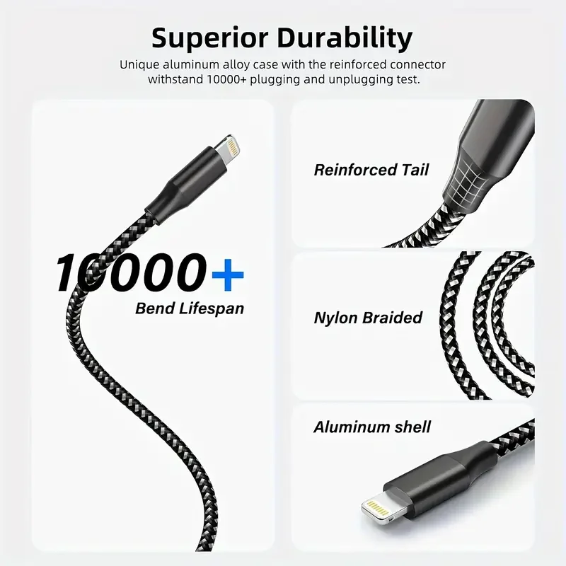 LAIHONEN  Nylon Braided USB A To Lightning MFi Certified 1m 2m 3m Cable for iPhone 11 12 13 14 Pro XS Max XR X 6S 7 8 Plus SE
